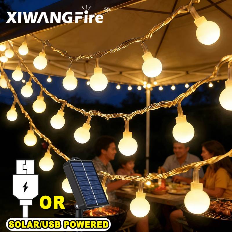 Outdoor Lighting For Camping - 3-10M 태양광/USB/배터리 스트링 조명, 요정 글로브