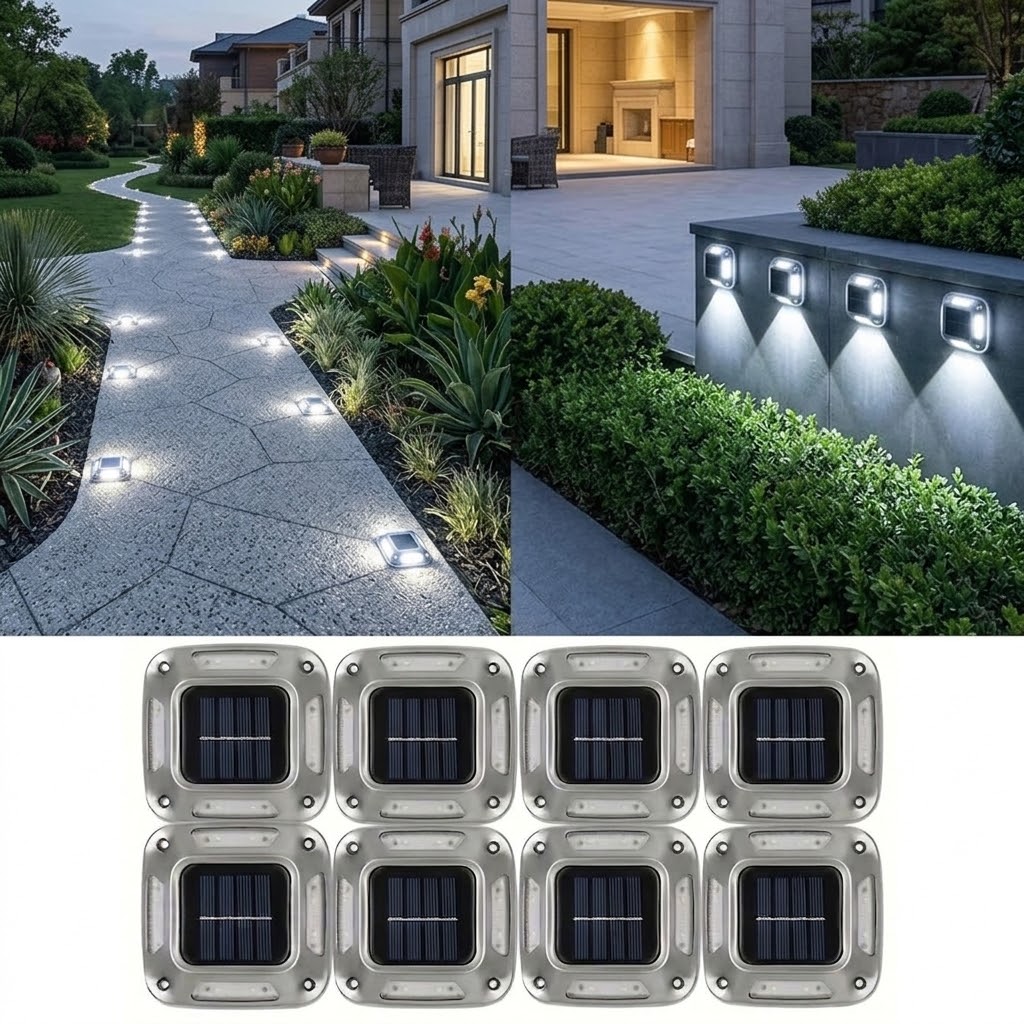 Outdoor Lighting On Stairs - 8개의 태양광 정원등, 방수 사각형 지상