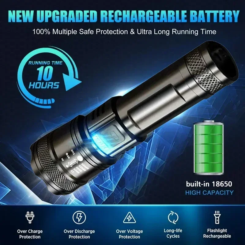 슈퍼 밝은 LED 손전등 USB 충전식 토치 텔레스코픽 - Outdoor Lighting For Camping 리뷰 및 가격