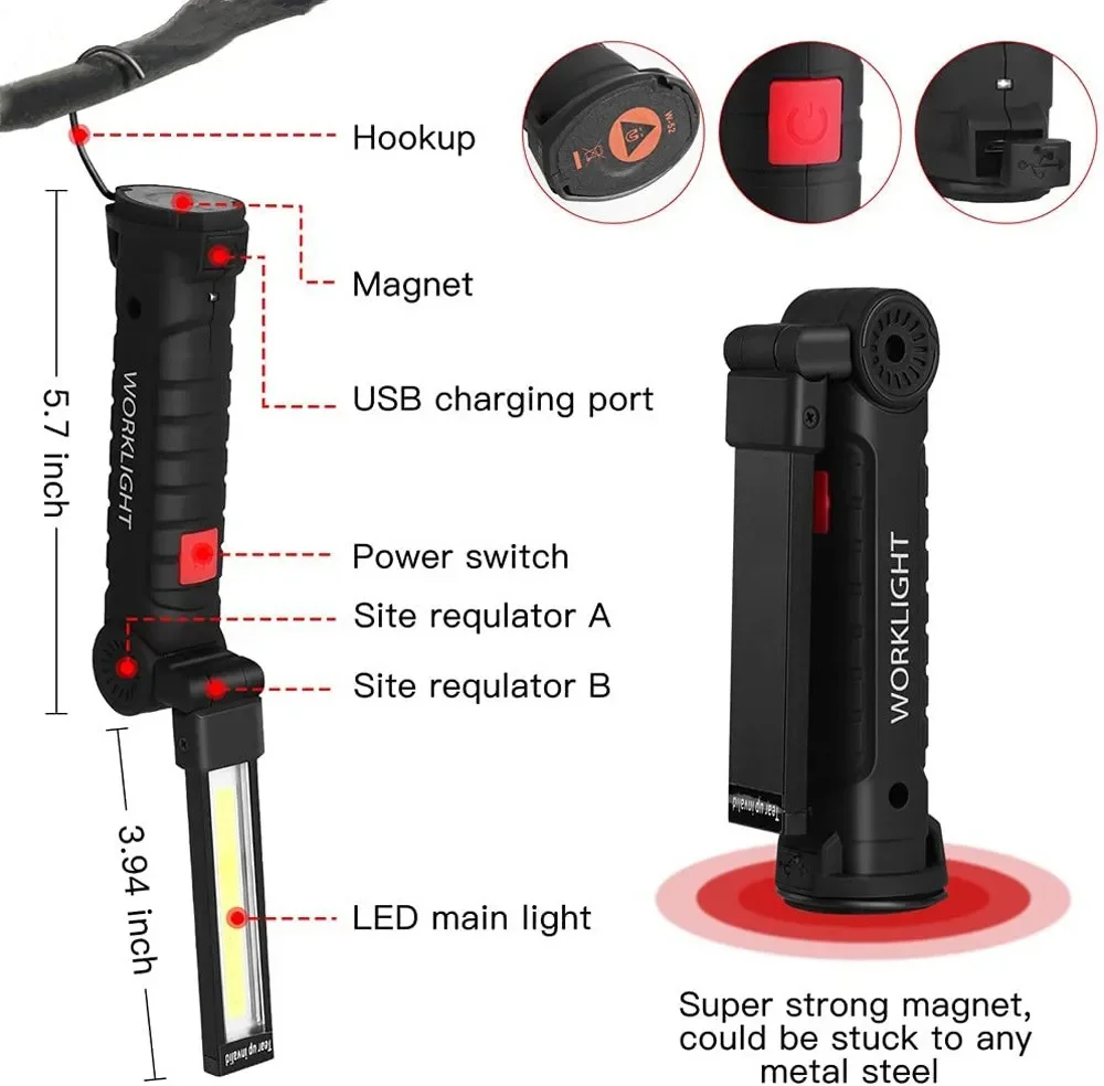 휴대용 COB LED 손전등 USB 충전식 작업 조명  - Outdoor Lighting For Camping 리뷰 및 가격