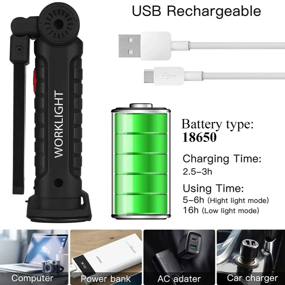 휴대용 COB LED 손전등 USB 충전식 작업 조명  - Outdoor Lighting For Camping 리뷰 및 가격