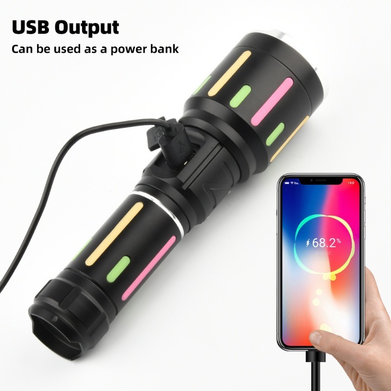 고출력 백색광 형광 손전등 충전식 줌 가능 장거리 토치 - Outdoor Lighting For Camping 리뷰 및 가격
