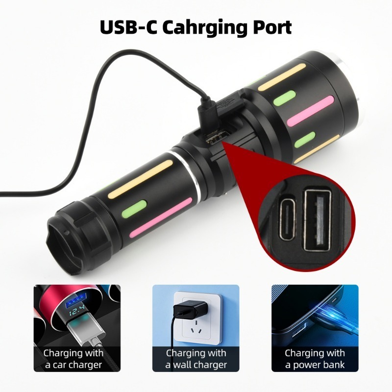 고출력 백색광 형광 손전등 충전식 줌 가능 장거리 토치 - Outdoor Lighting For Camping 리뷰 및 가격