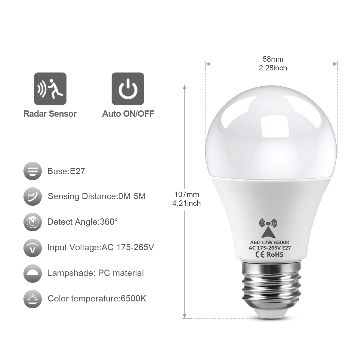 12W E27 LED 레이더 모션 센서 전구 LED 램 - Outdoor Lighting On Stairs 리뷰 및 가격