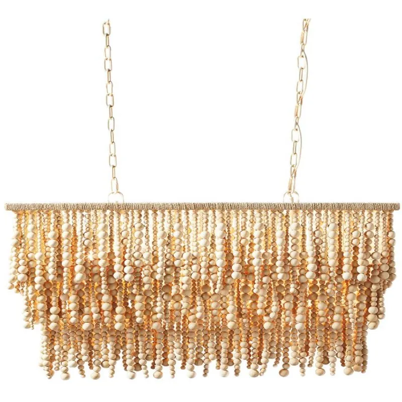 보헤미안 우드 비드 샹들리에 프렌치 스타일 프린지 펜던 - Outdoor Lighting Chandelier 리뷰 및 가격