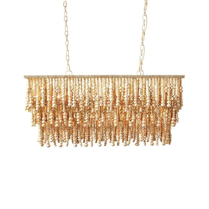 보헤미안 우드 비드 샹들리에 프렌치 스타일 프린지 펜던 - Outdoor Lighting Chandelier 리뷰 및 가격
